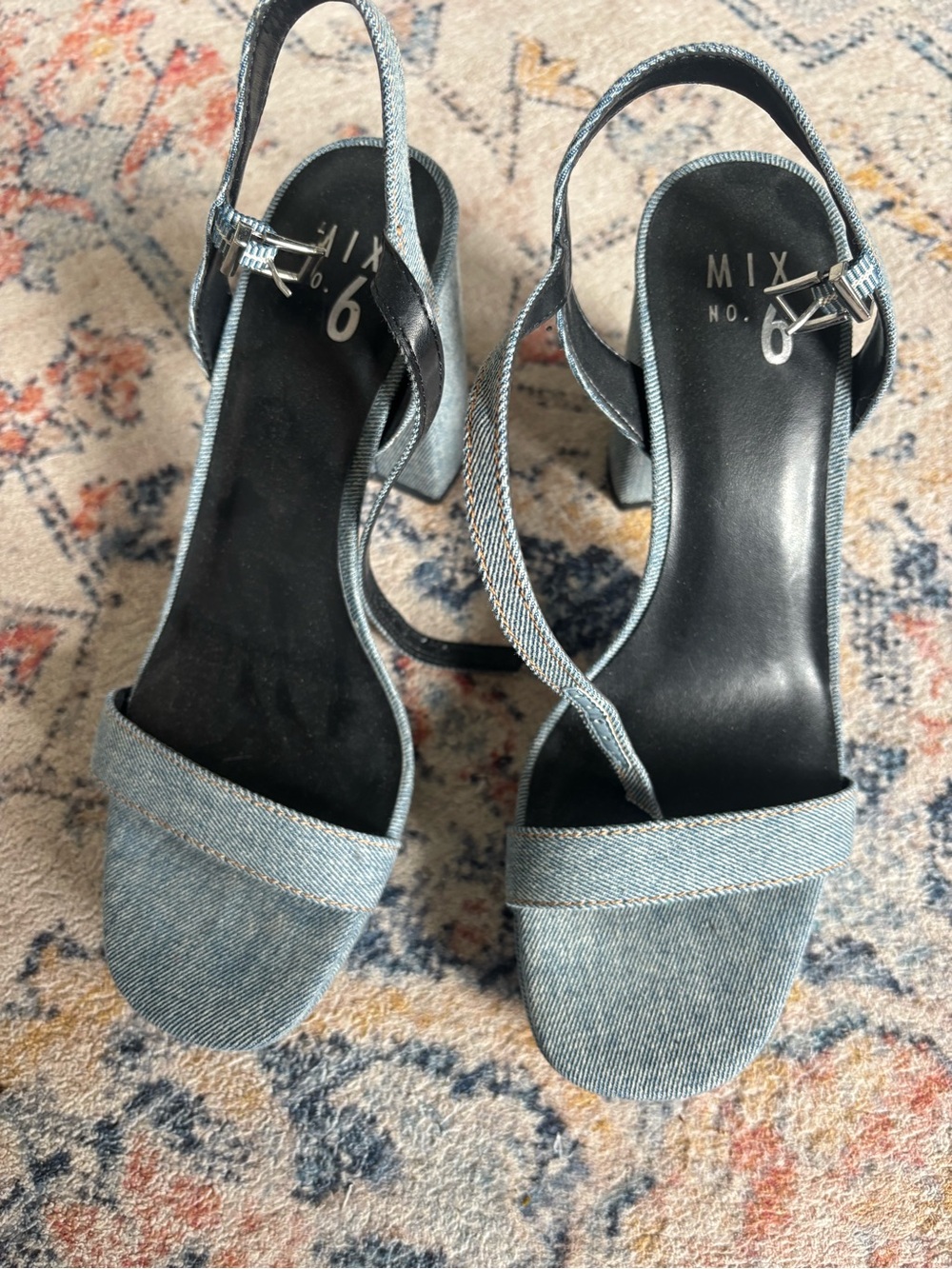 Mix No. 6 Light Denim Blue Slingback Block Heel Sandals